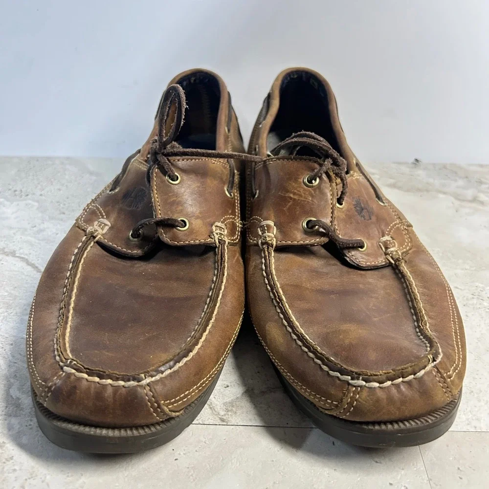 Timberland Boat Shoes Brown Leather Mens Size 13 5232R Moc Toe Deck Loafers